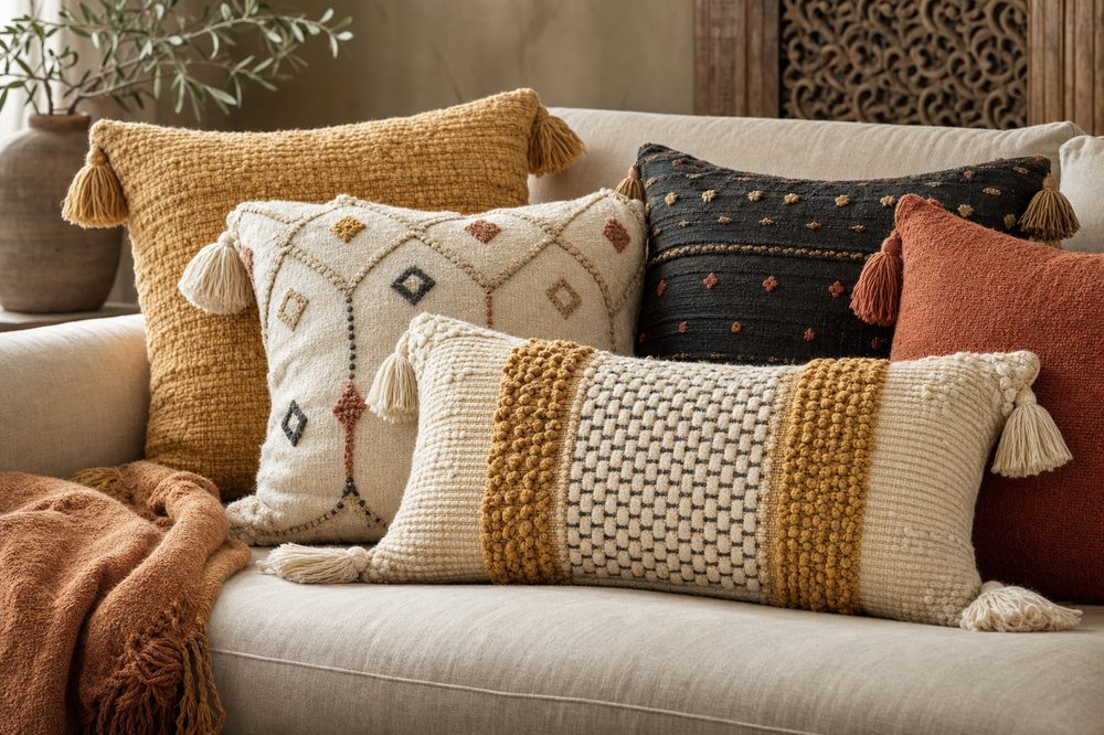 Woven and embroidered cushion covers