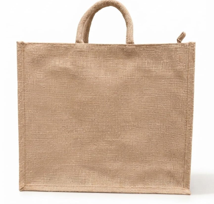 Plain natural jute tote bag with woven handles